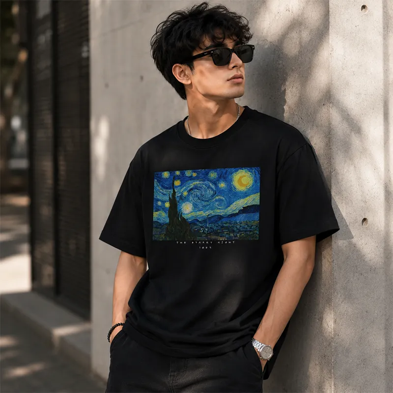 The Starry Night (1889) - Vincent van Gogh Iconic Artwork Printed T-Shirt
