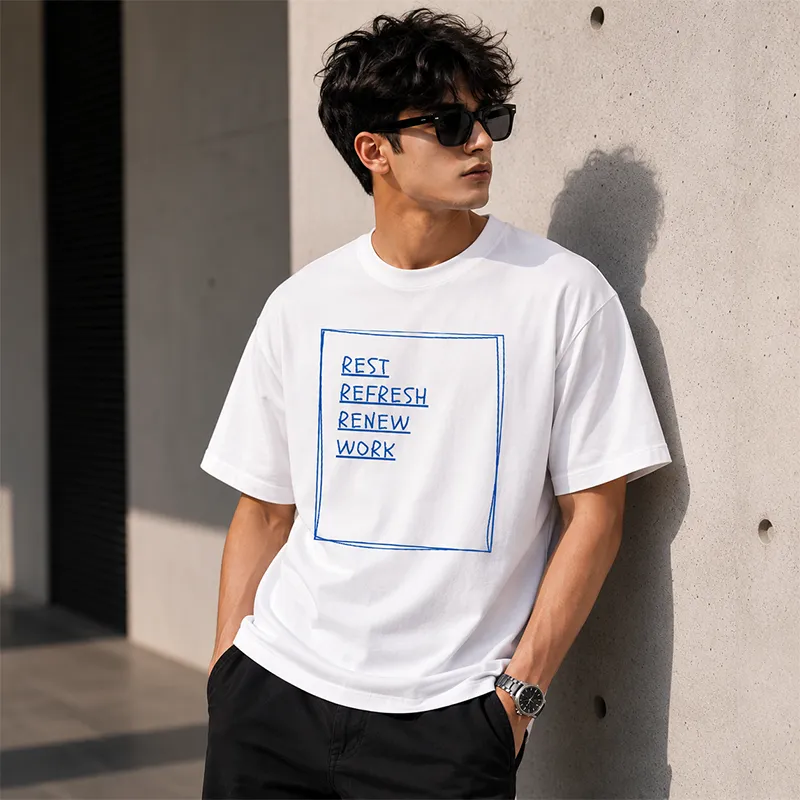 Rest Refresh Renew Work – Minimal Typography Printed T-Shirt