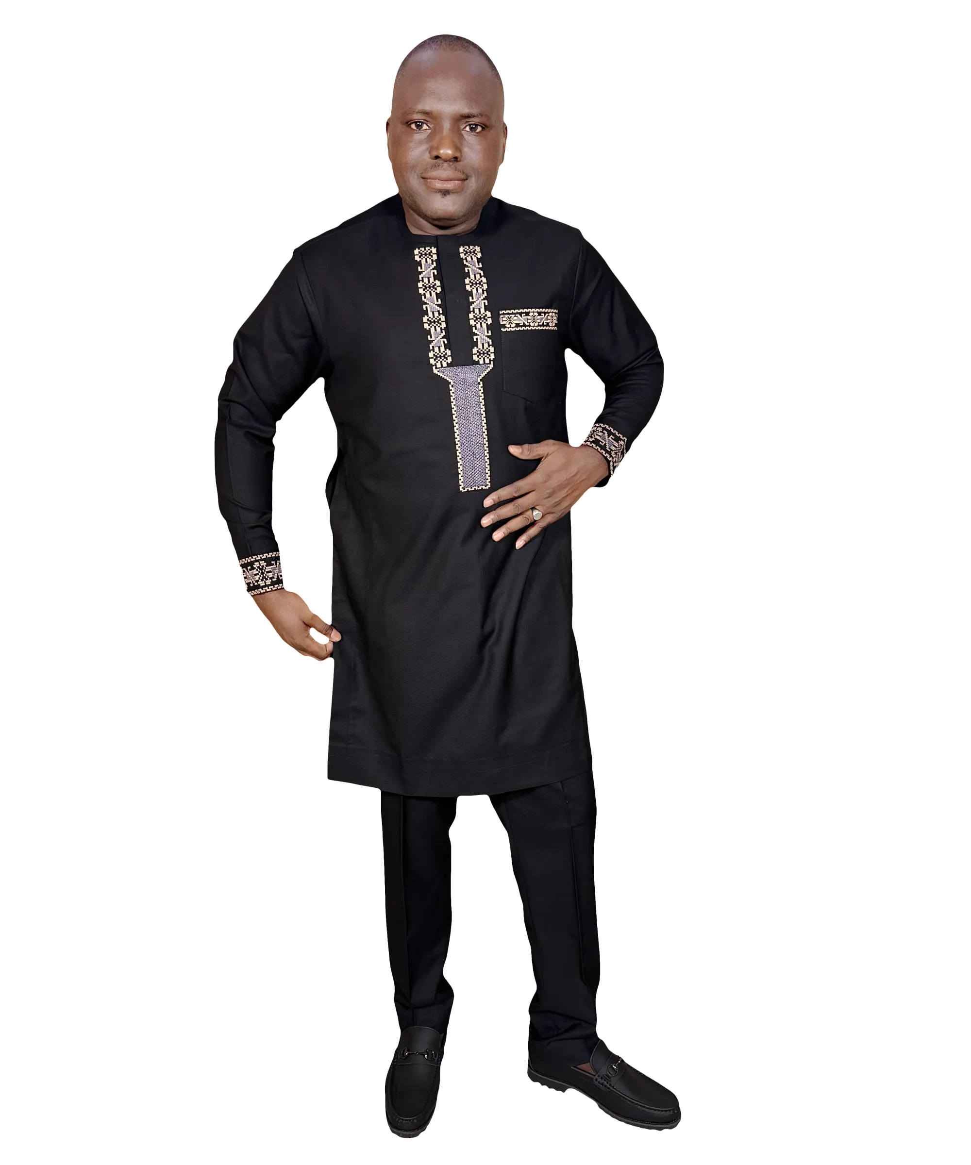 African MENS Traditional Wear – Black Embroidered Senator Outfit | MP Collections