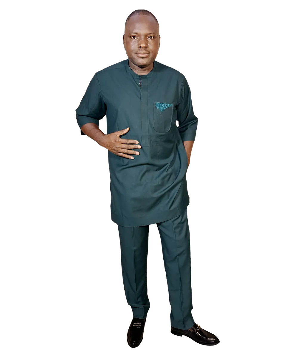 IBIDUN Men’s African Traditional Wear – Deep Teal Modern Senator Style | MP Collections