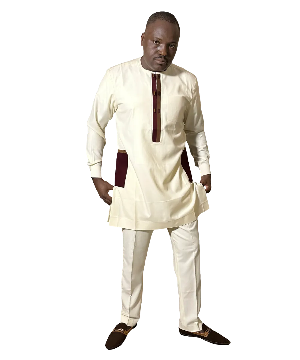 Cream Kaftan 2-Piece  Senator Style Set | MP Collection - Alternative