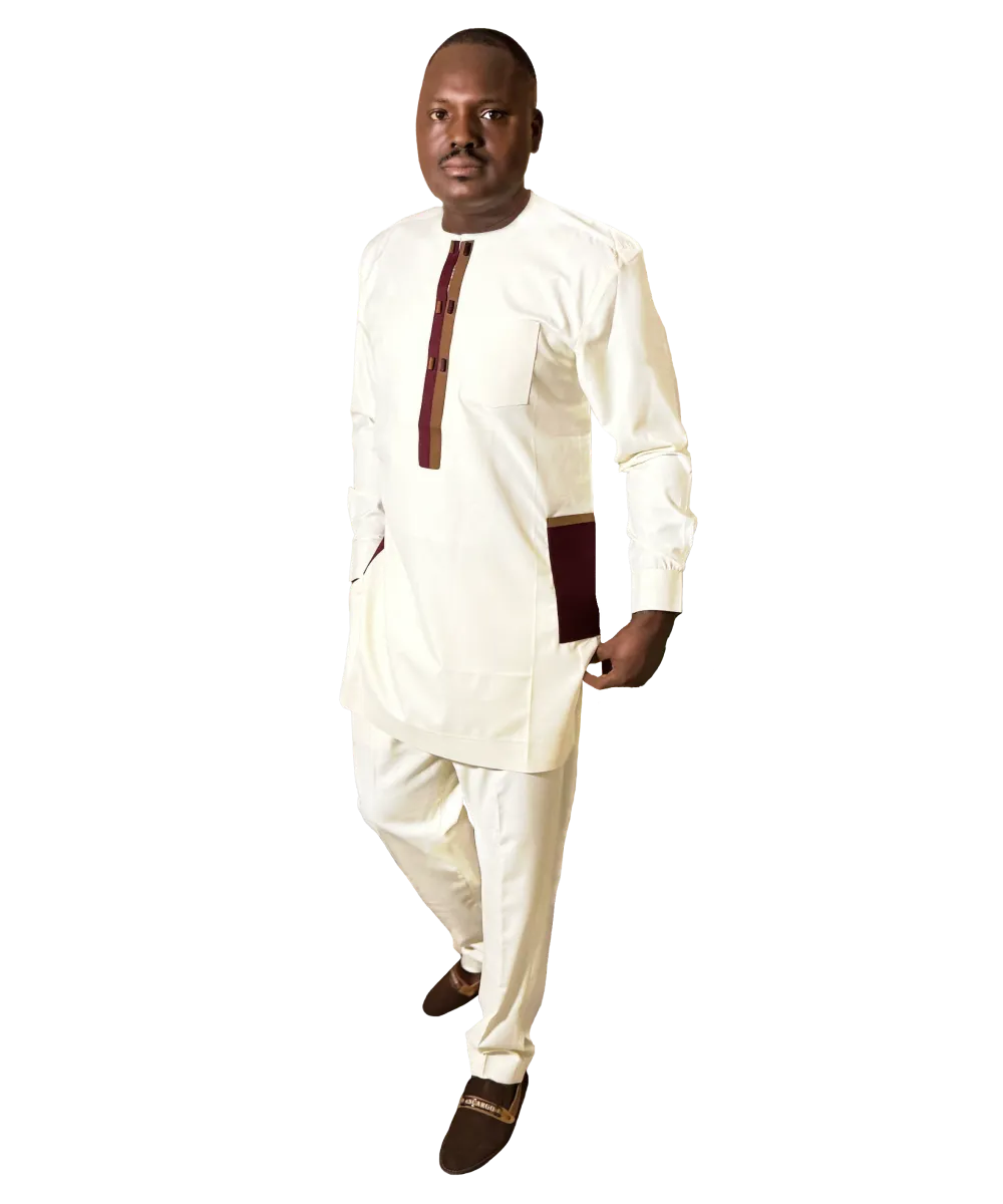 Cream Kaftan 2-Piece  Senator Style Set | MP Collection