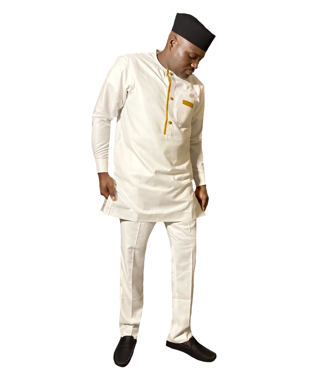  Cream Long Sleeve Men’s African  Dashiki Wear | MP Collection - Alternative