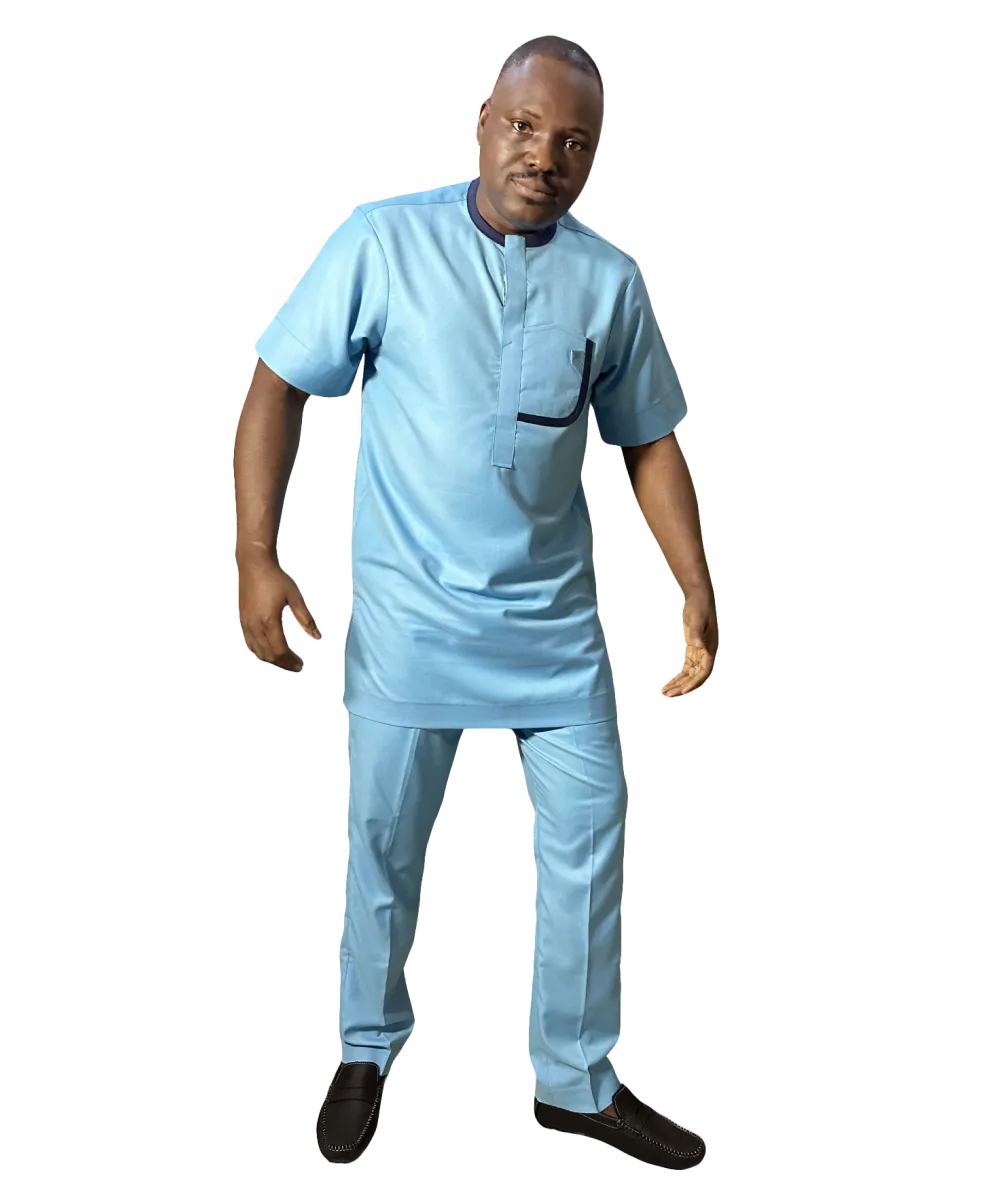 Contemporary Sky Blue Short-Sleeve Senator Style | MP Collection