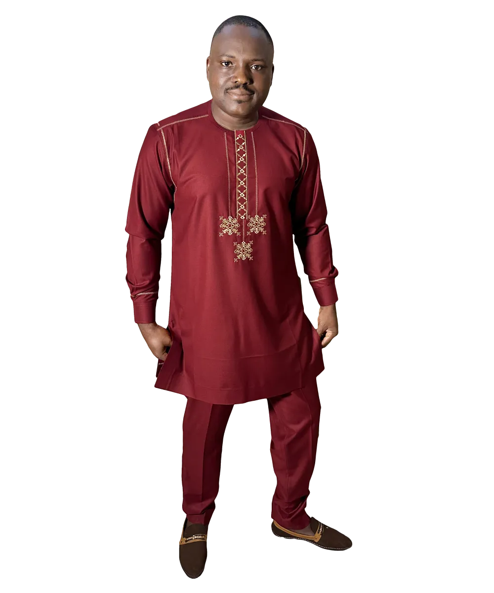 Burgundy Long-Sleeve Modern Dashiki Set | MP Collection - Alternative